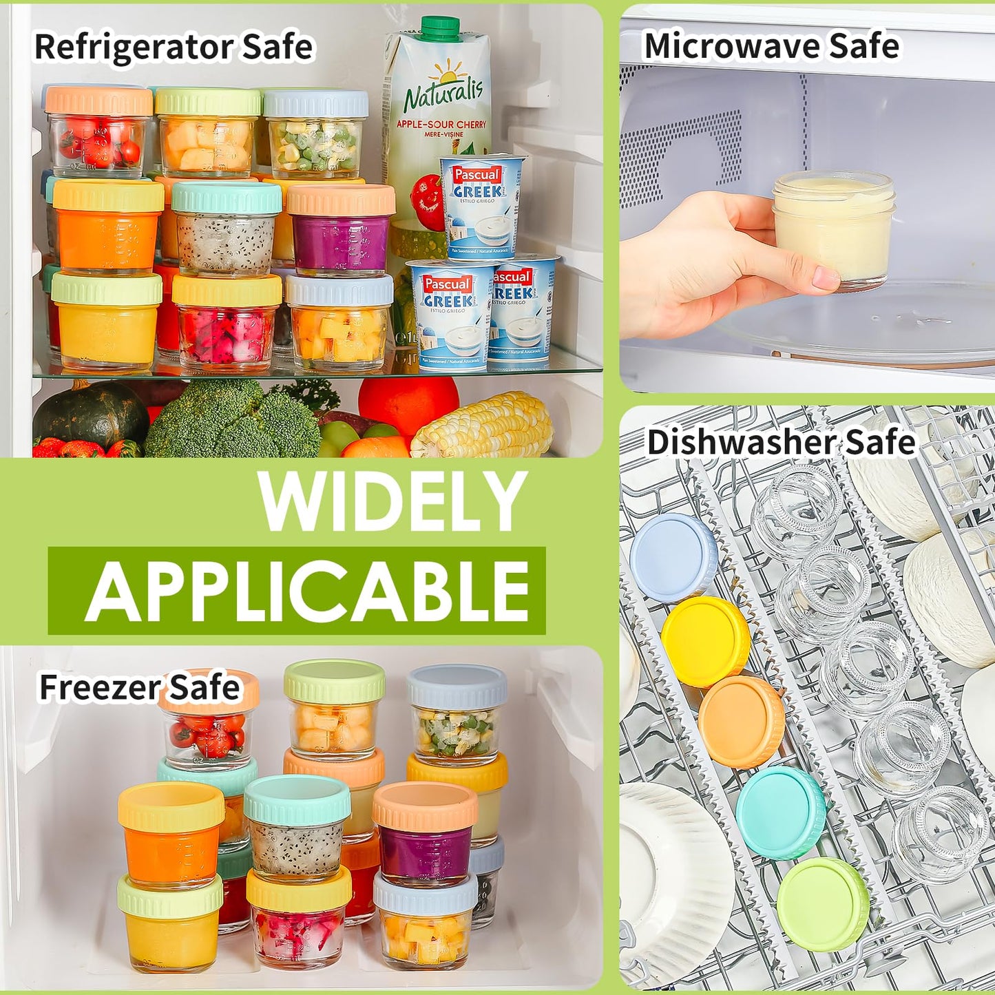 DRKIO - Paquete de 20 recipientes de vidrio para almacenar alimentos para bebés (113 g)