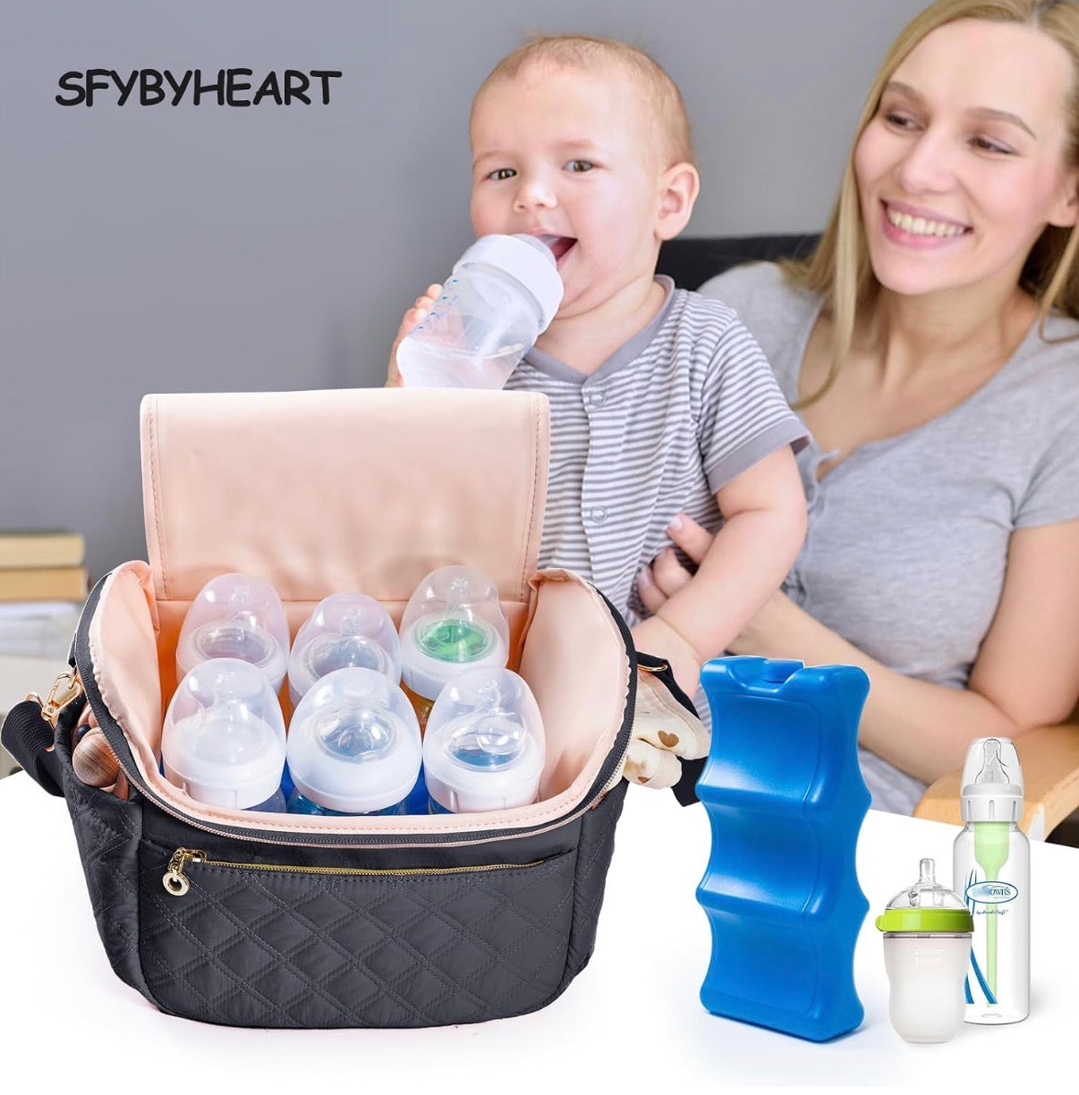 Bolsa de viaje enfriadora de leche materna con bolsa de hielo para 6 biberones de hasta 9 onzas
