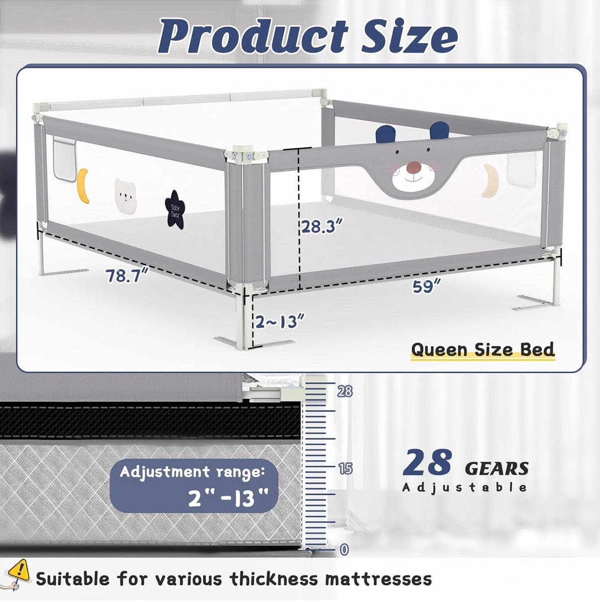 Riel para cama con malla transpirable y bloqueo de doble seguridad para niños, 1.8 metrosx 74cm, (Precio por solo 1 lado)