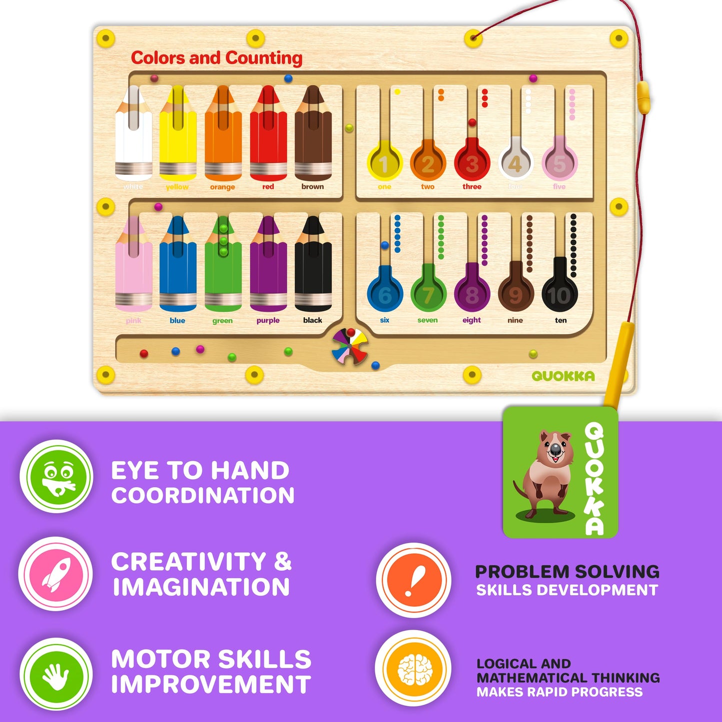 QUOKKA Juguete magnético de laberinto de color y número