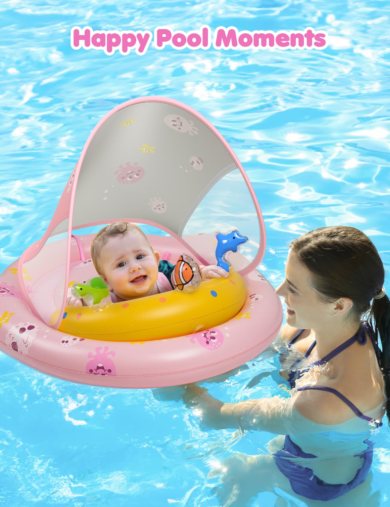 Flotador infantil para piscina con toldo de protección solar UPF50+, 6-36 meses