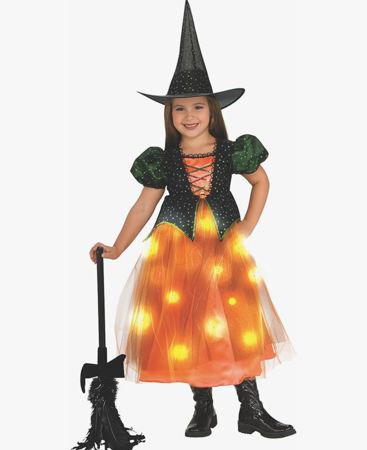 Disfraz infantil de bruja parpadeante con falda de fibra óptica 5-7 años