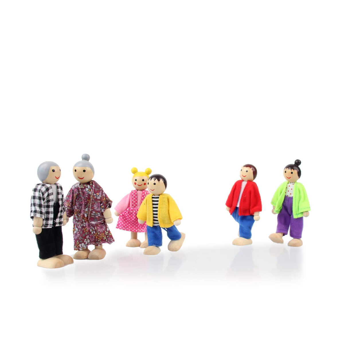 Personajes de disfraces familiares, abuelo, abuela, mamá, papá, niño y niña