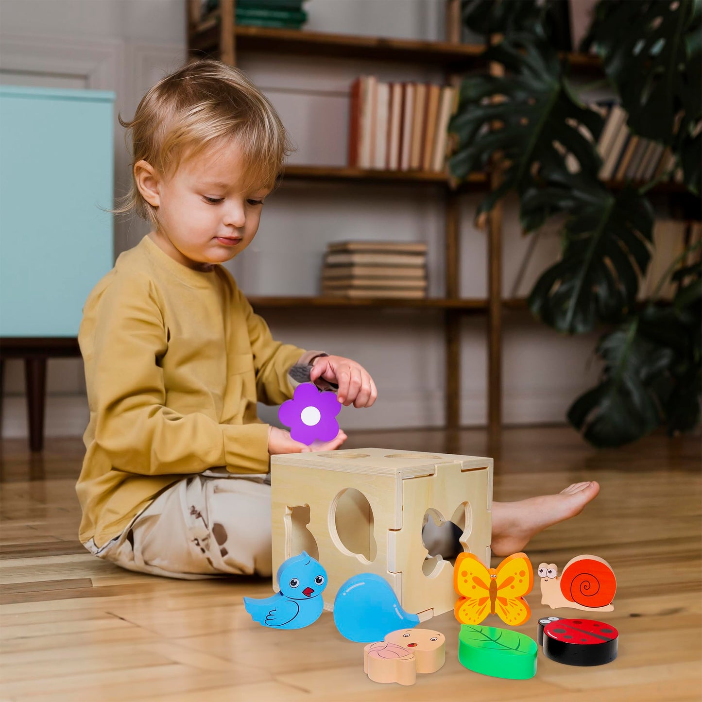Juguete clasificador de formas de madera con 8 formas
