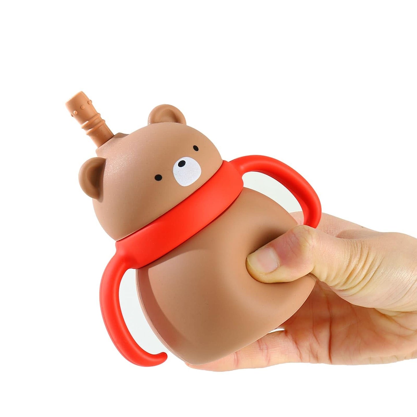 PandaEar Taza de entrenamiento de silicona para bebés con asas y popote, sin BPA, 6.8 onzas