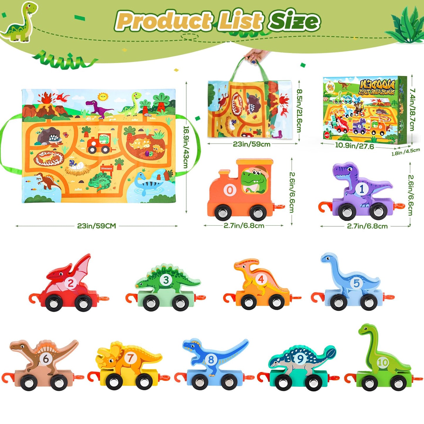 Juego de 11 piezas de tren magnético de dinosaurio