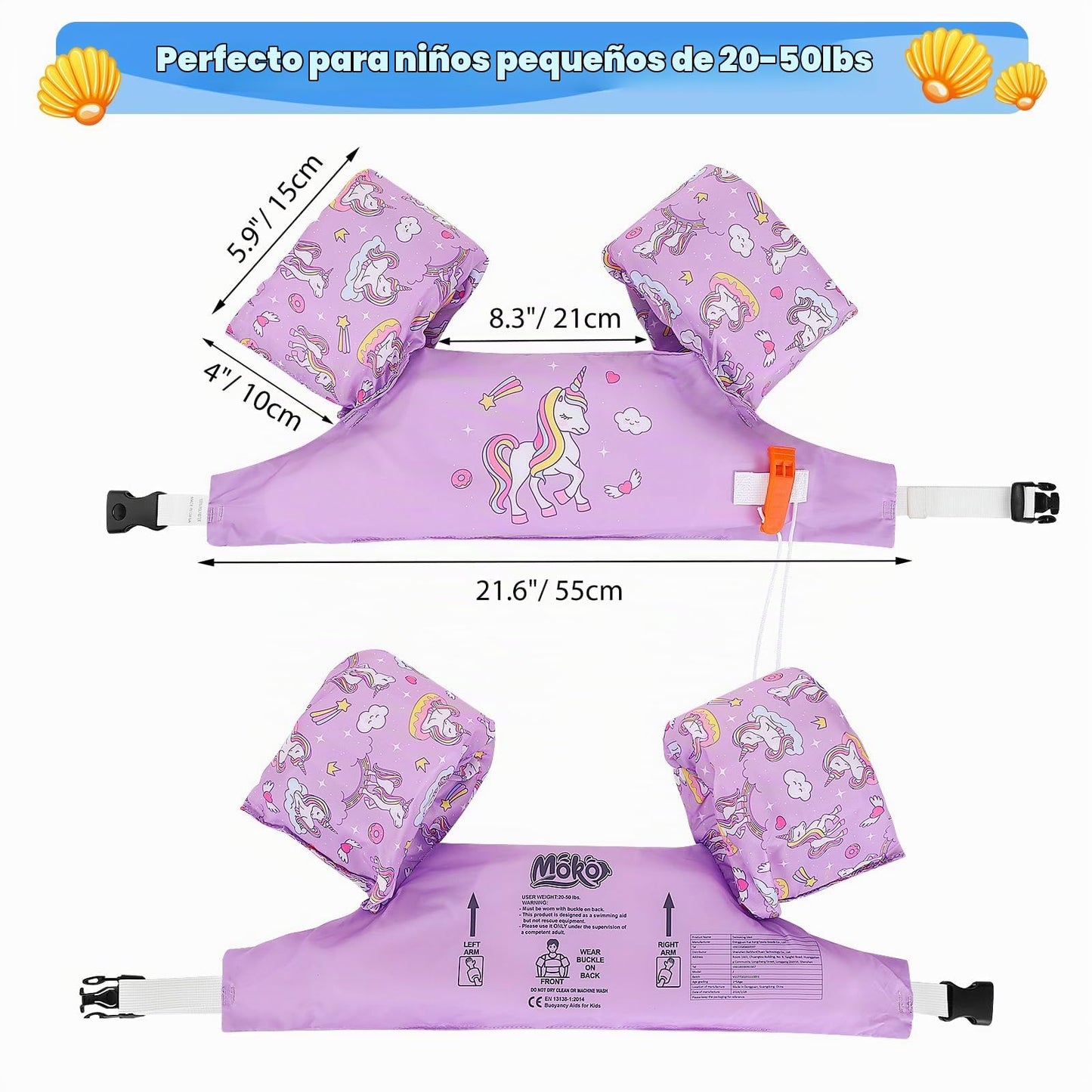 MoKo - Chaleco de natación para niños, 9-23kg