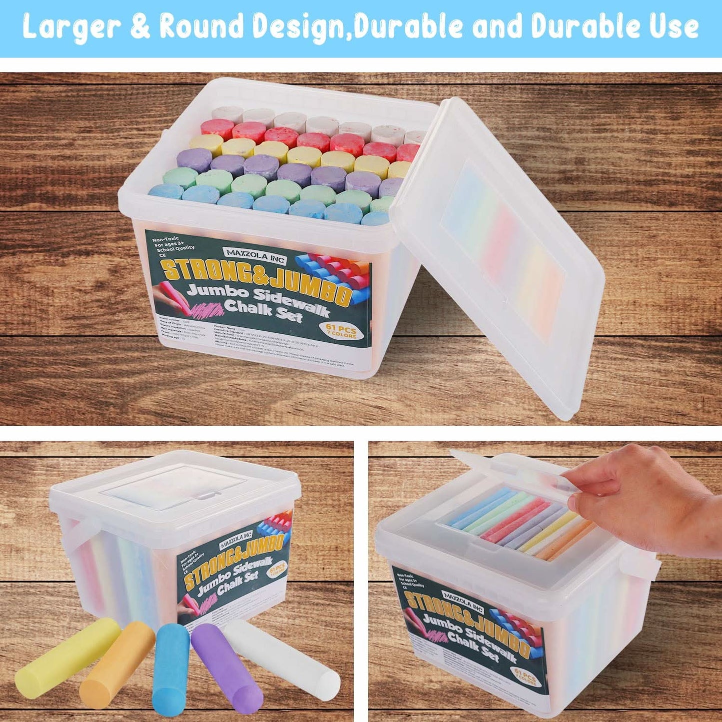 61 PCS Jumbo Sidewalk Chalks Set for Kids, 7 Colors
