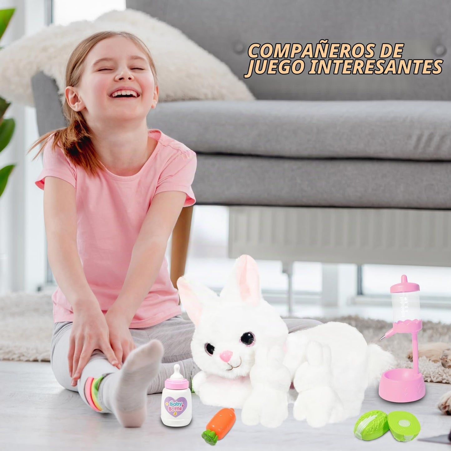 Conejo de peluche con 2 bebés de felpa interactivo
