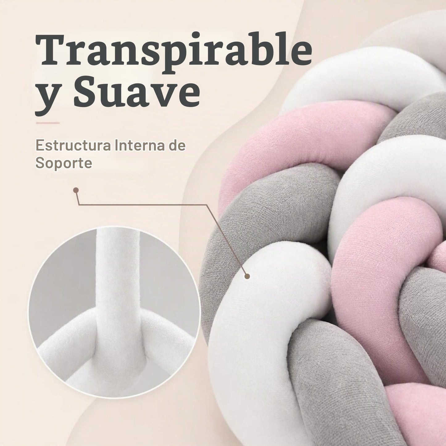 Almohada decorativa suave hecha a mano con nudo trenzado de 3 hebras, 2 metros
