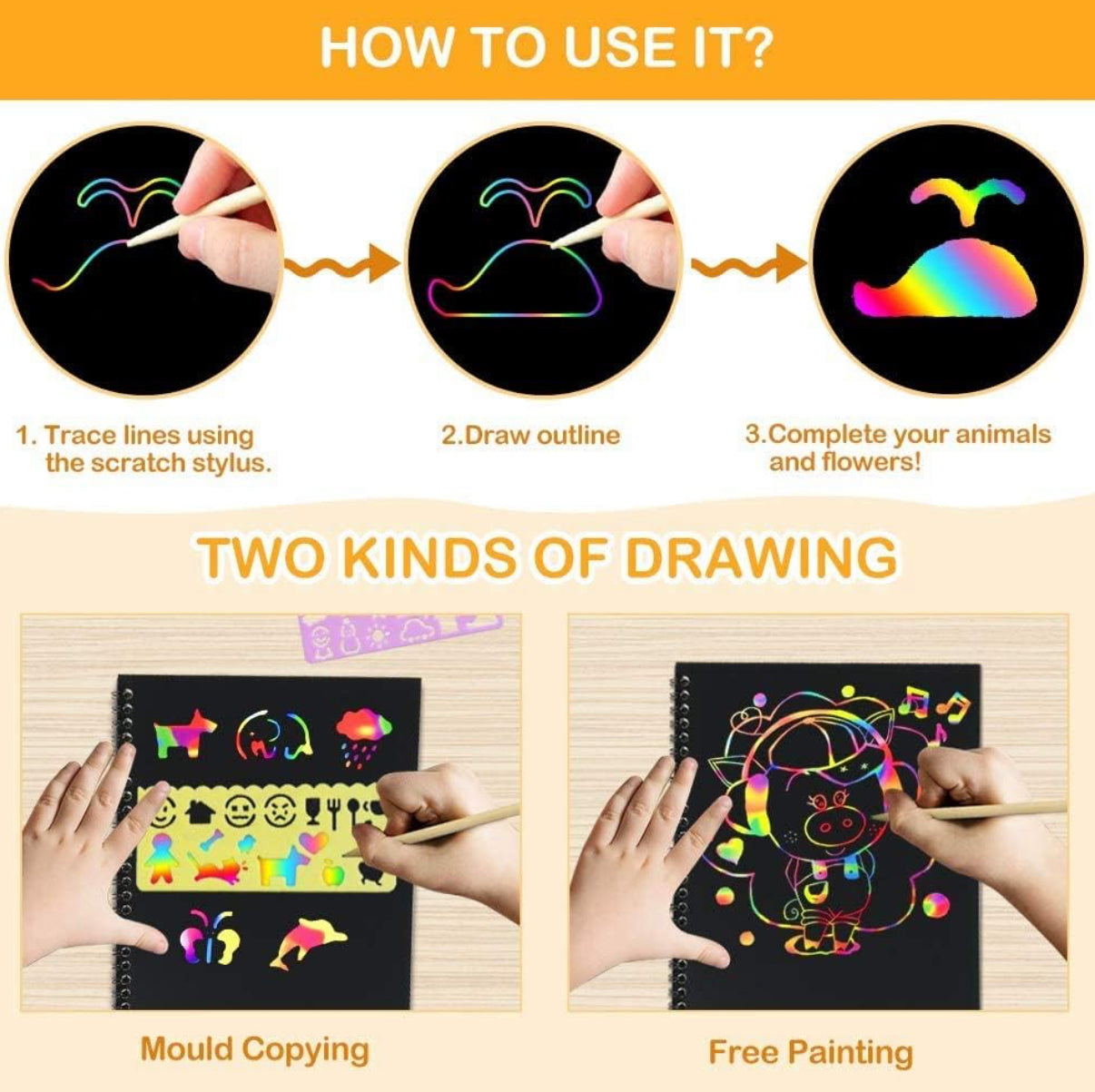 Paquete de 3 cuadernos arcoíris para rascar