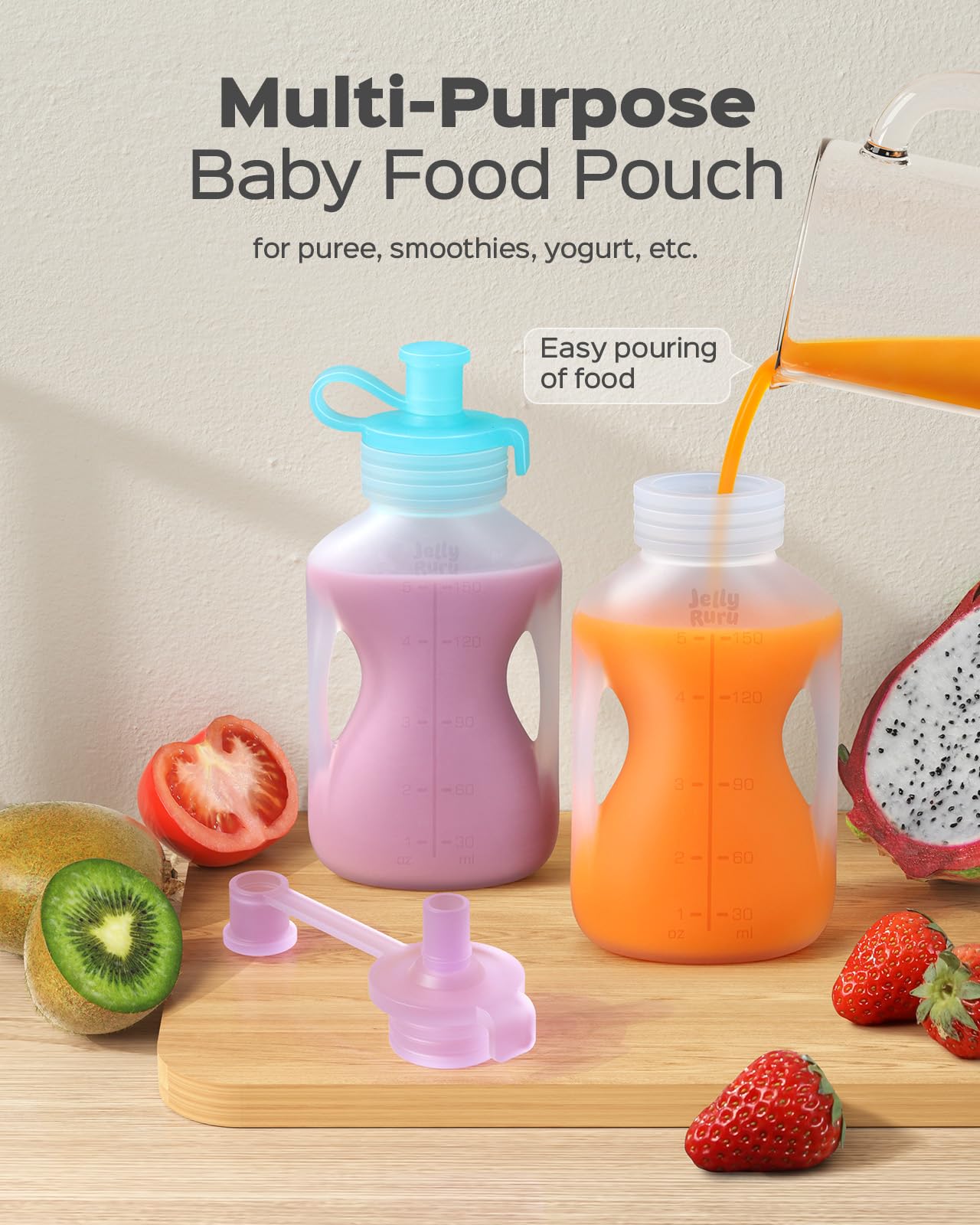 Bolsas reutilizables de silicona para alimentos para bebés con pajitas