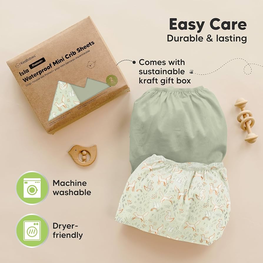 Paquete de 2 sábanas impermeables para cuna de niño y niña, 38 x 26 pulgadas