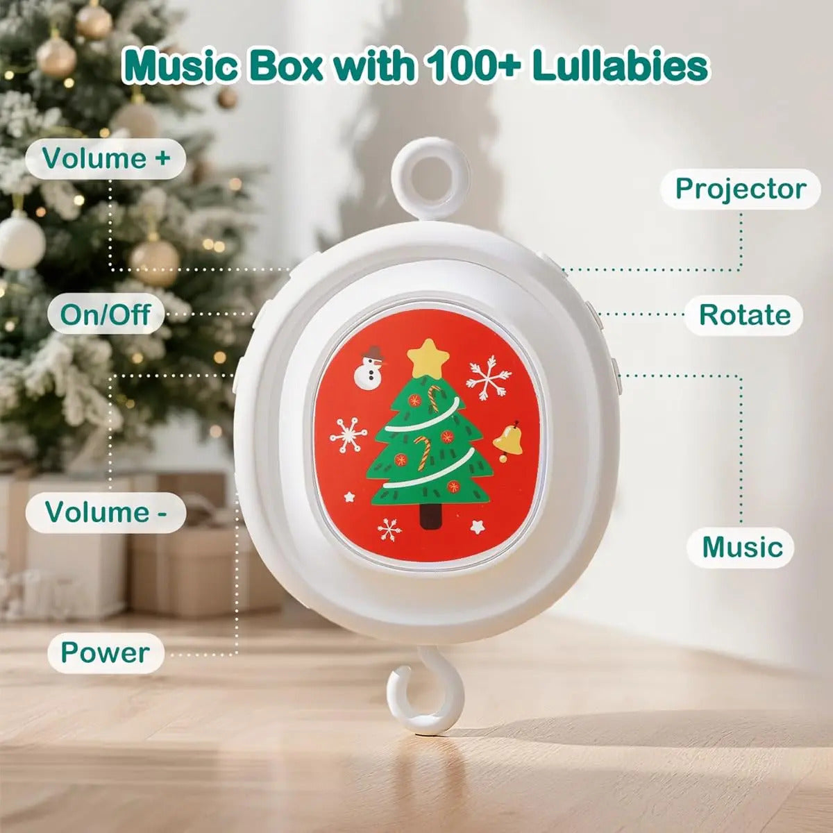 Móvil De Cuna Navideño Con Música Y Proyección Para Bebés