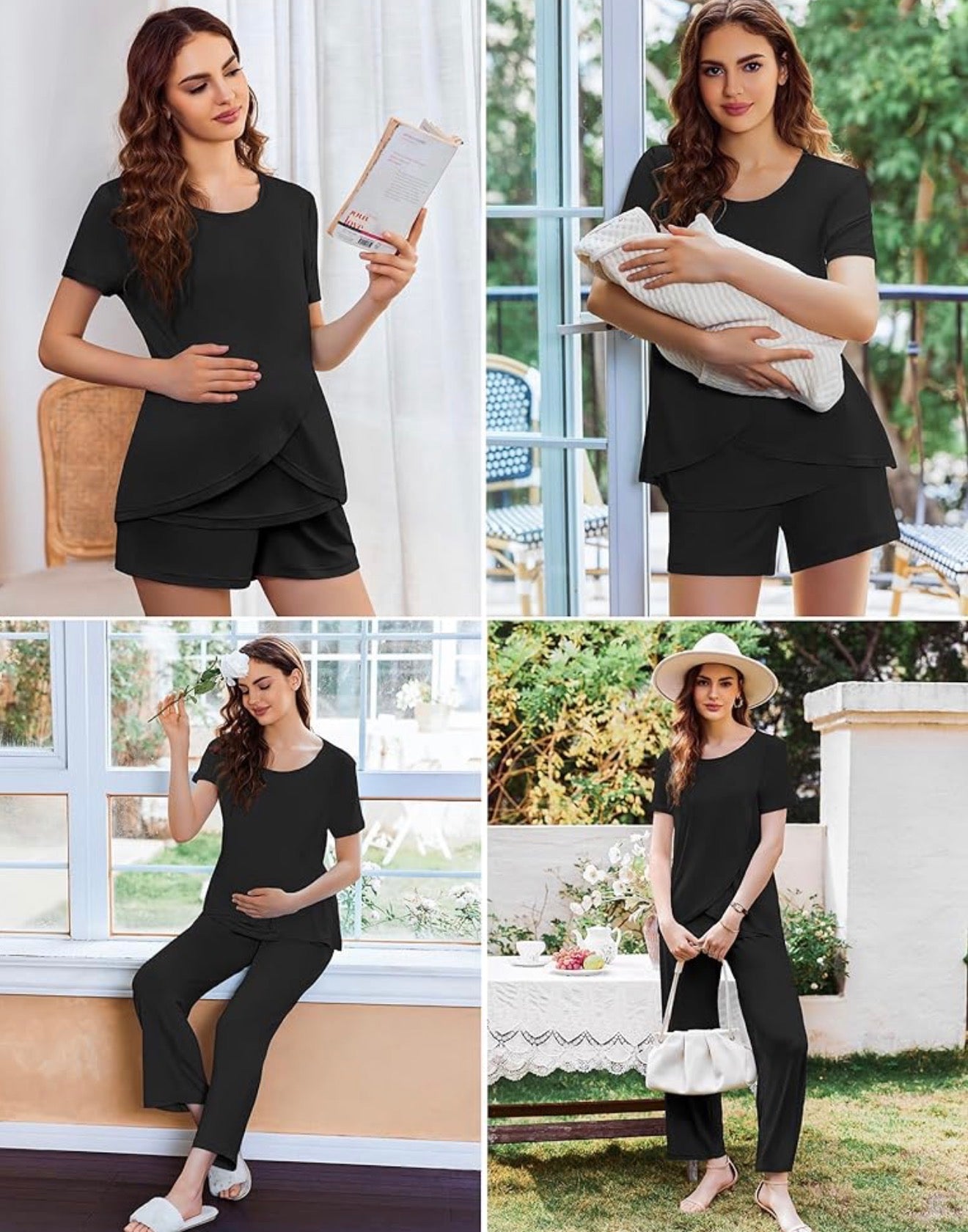 Conjunto de 3 pijamas de maternidad para lactancia materna posparto, talla M