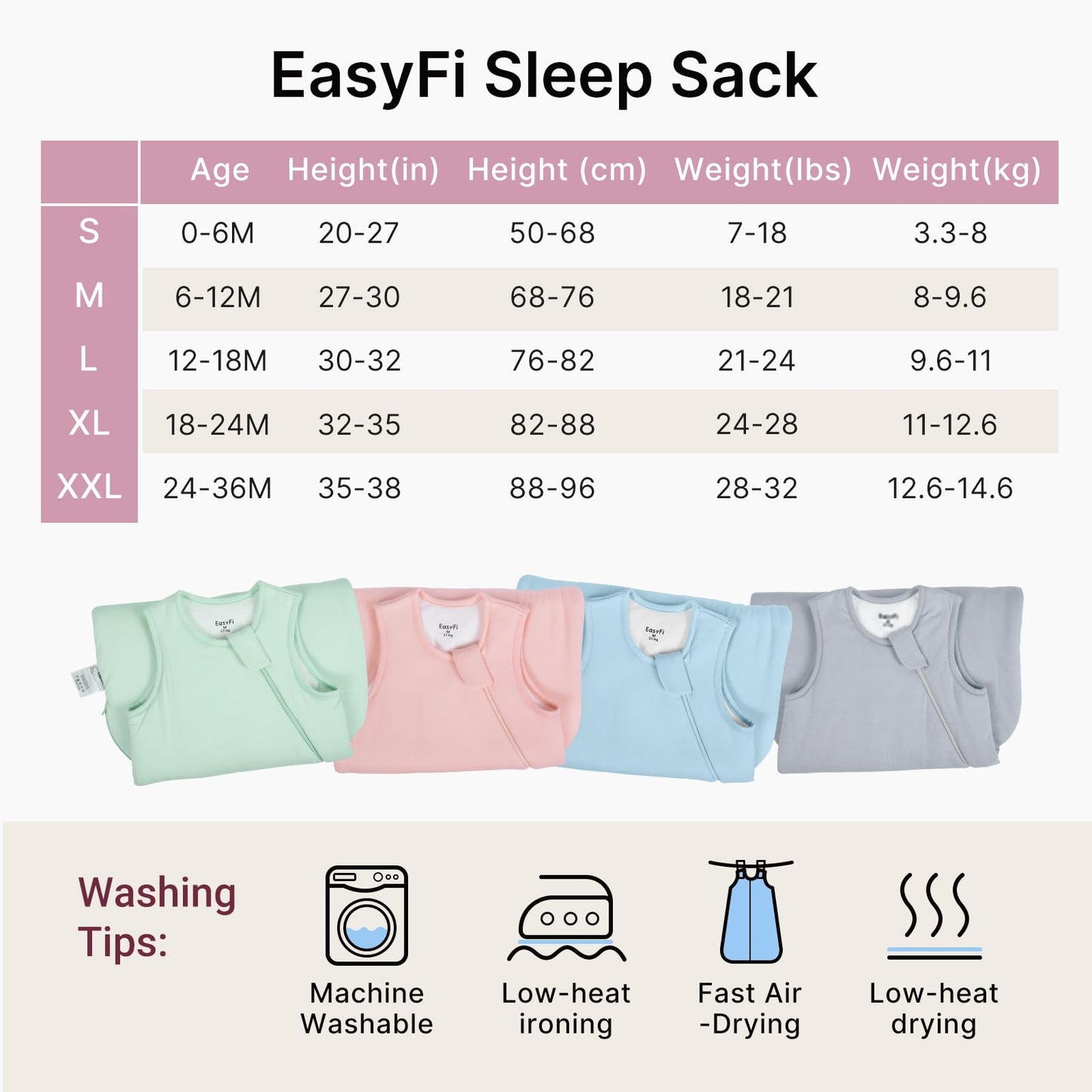 Easyfi saco de dormir súper suave de rayón hecho de bambú, 0-6 meses, 1.0tog