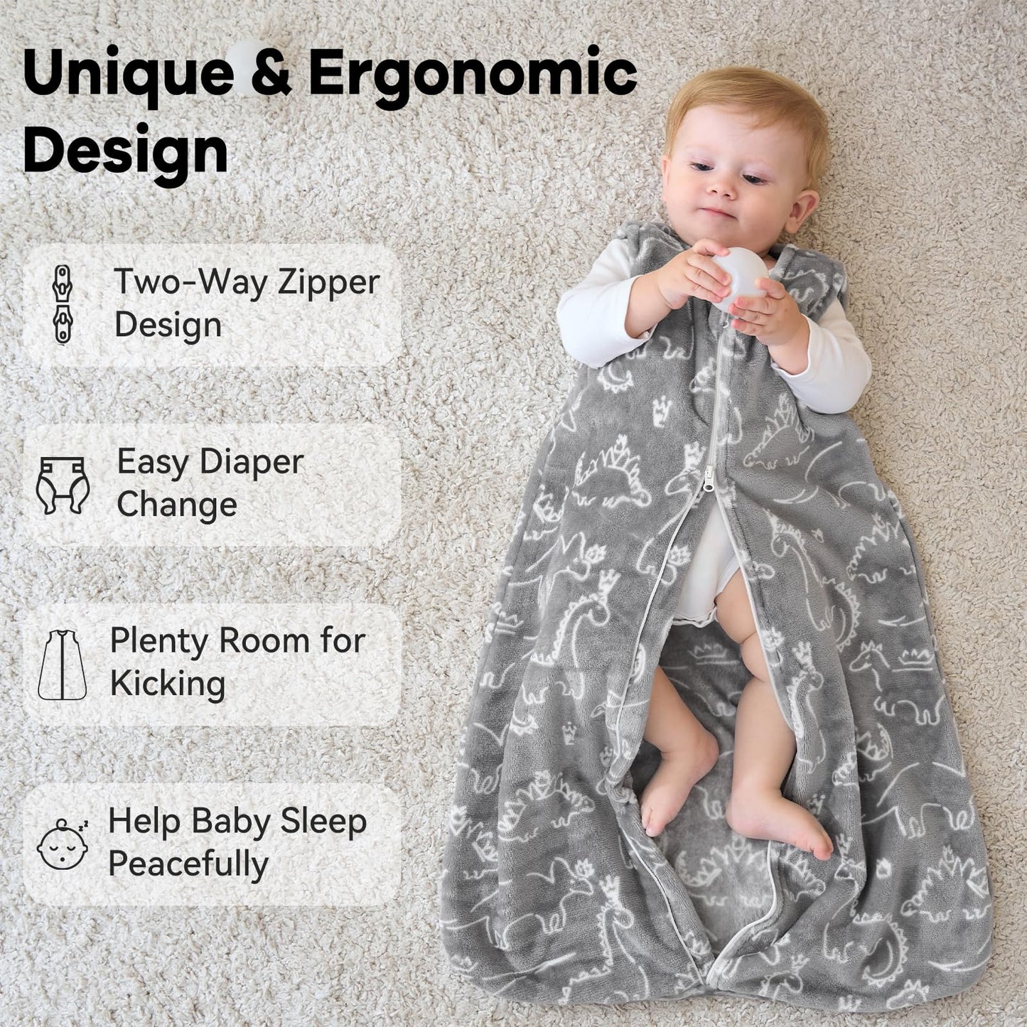 Unnivoll - Saco de Dormir de Forro Polar para Bebé 0-6 Meses, 2.0 Tog