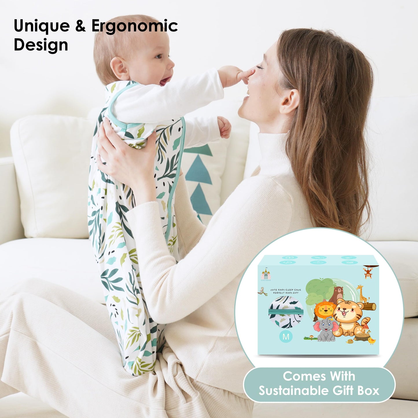 Cute Castle Saco de dormir para bebé de 0 a 6 meses, ligero, 100% algodón, cremallera de 2 vías, TOG 0.5