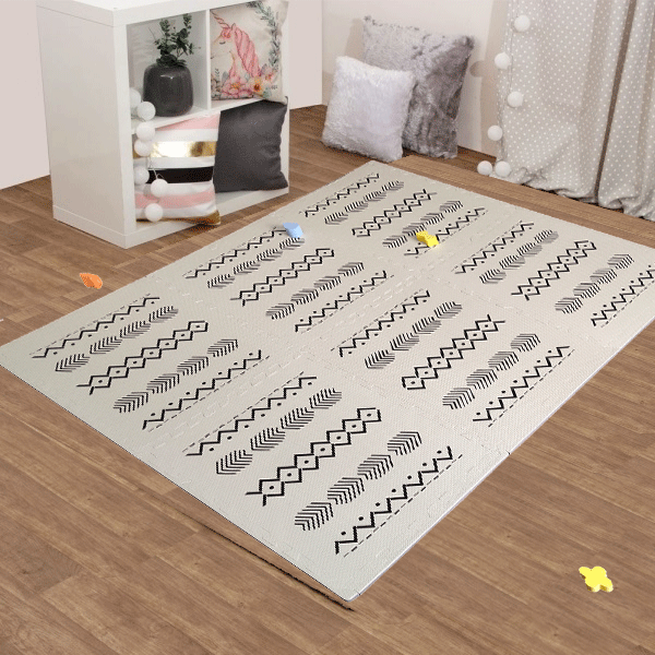 Alfombra de juego para bebés, seis azulejos entrelazados hechos con espuma EVA suave no tóxica, 4 x 6 pies
