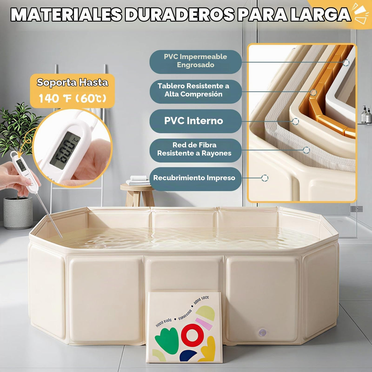 Orzbow Bañera para niños pequeños con tapón de drenaje lateral, portátil
