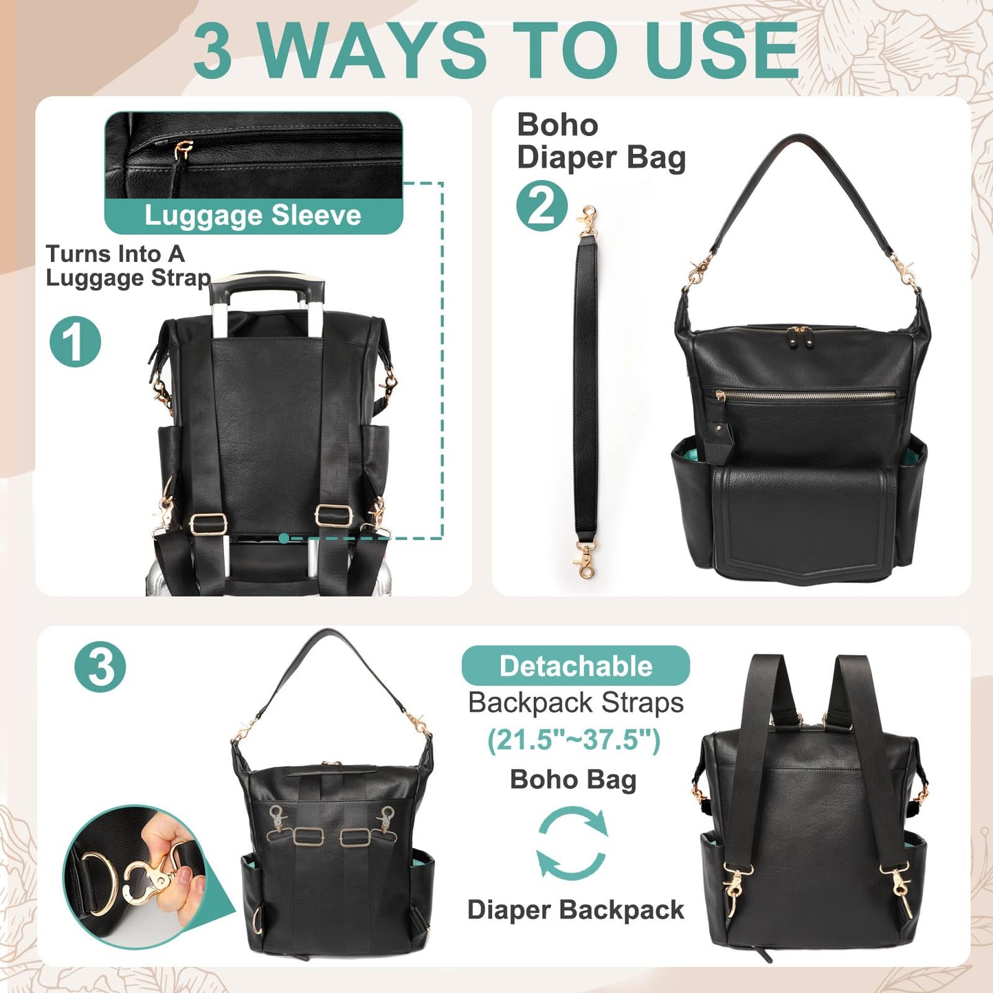 MOMINSIDE - Mochila de cuero convertible para pañales de bebé