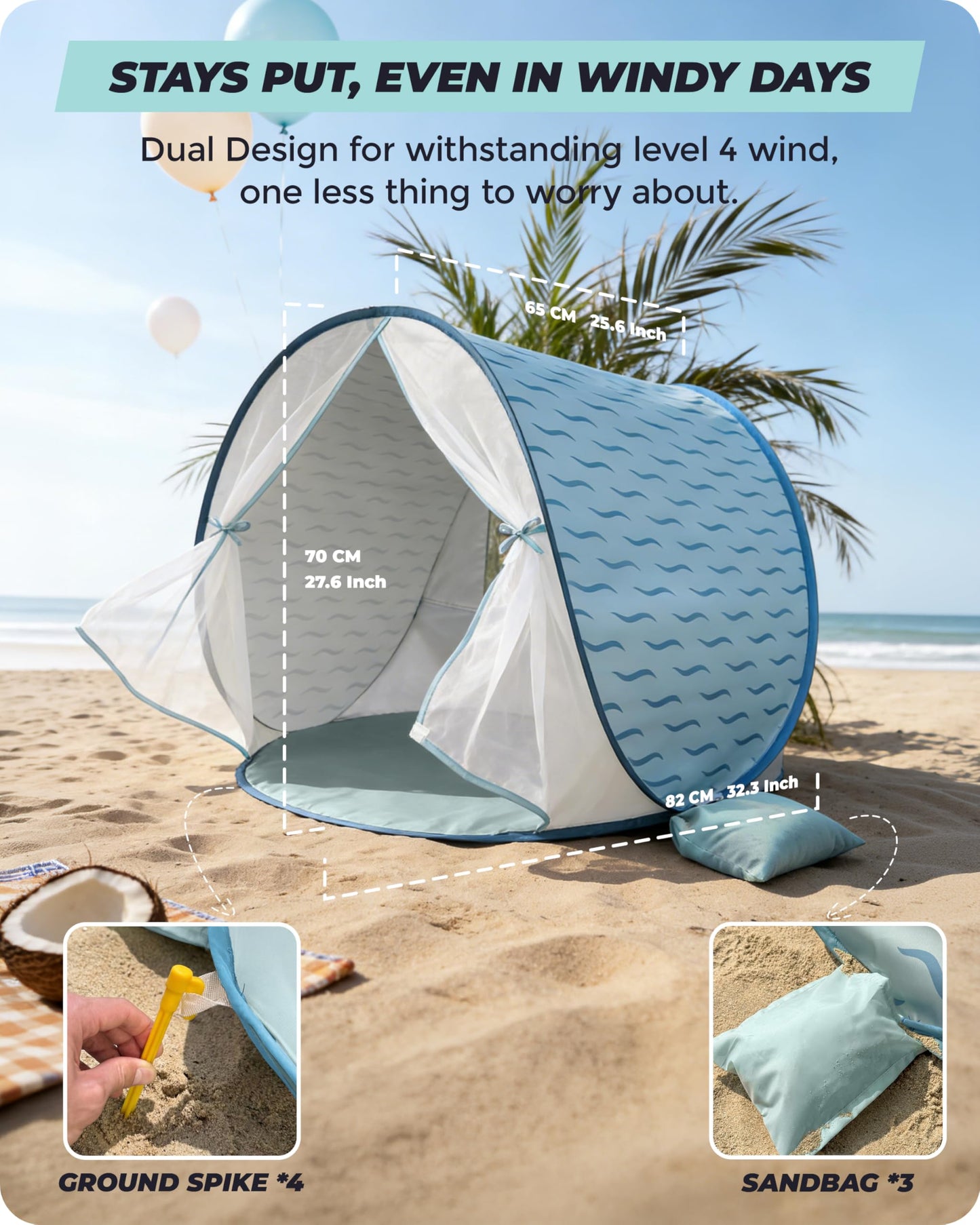 Tienda de campaña de playa para bebé, con protección solar UPF 50+