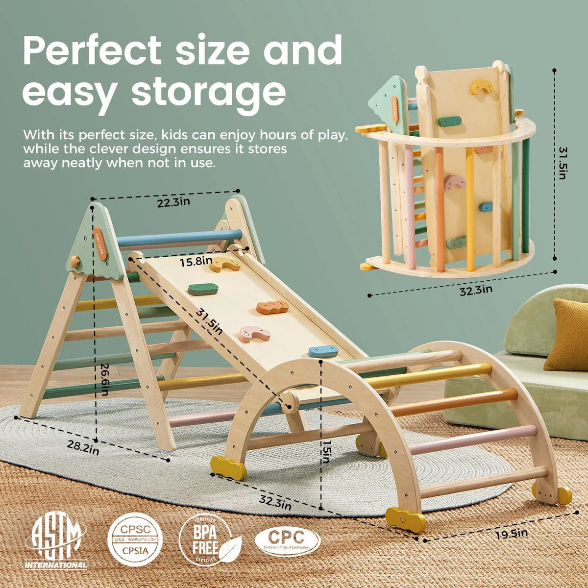 Climbing Toy Tiny Land Pikler Triangle Set W/ Ramp 7-in-1