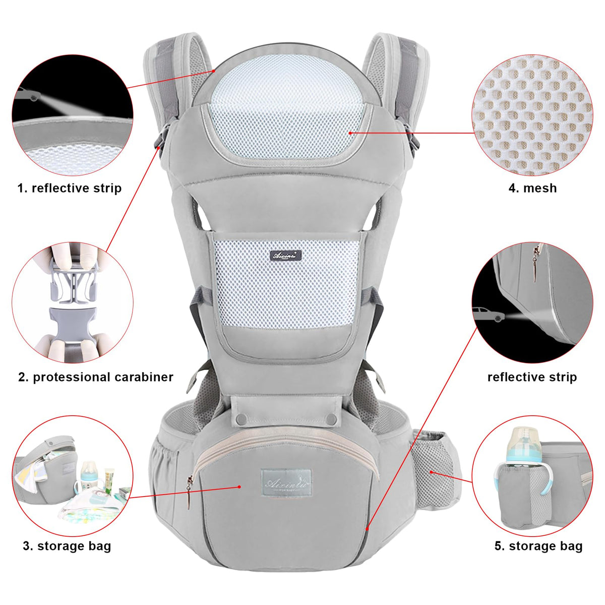 Huifen portabebés con asiento de cadera, multifuncional 9 en 1