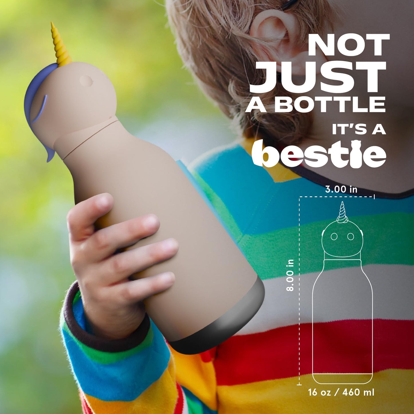 Bestie Bottle Botella de Agua Aislada de Acero Inoxidable con Cabeza de Animal Suave