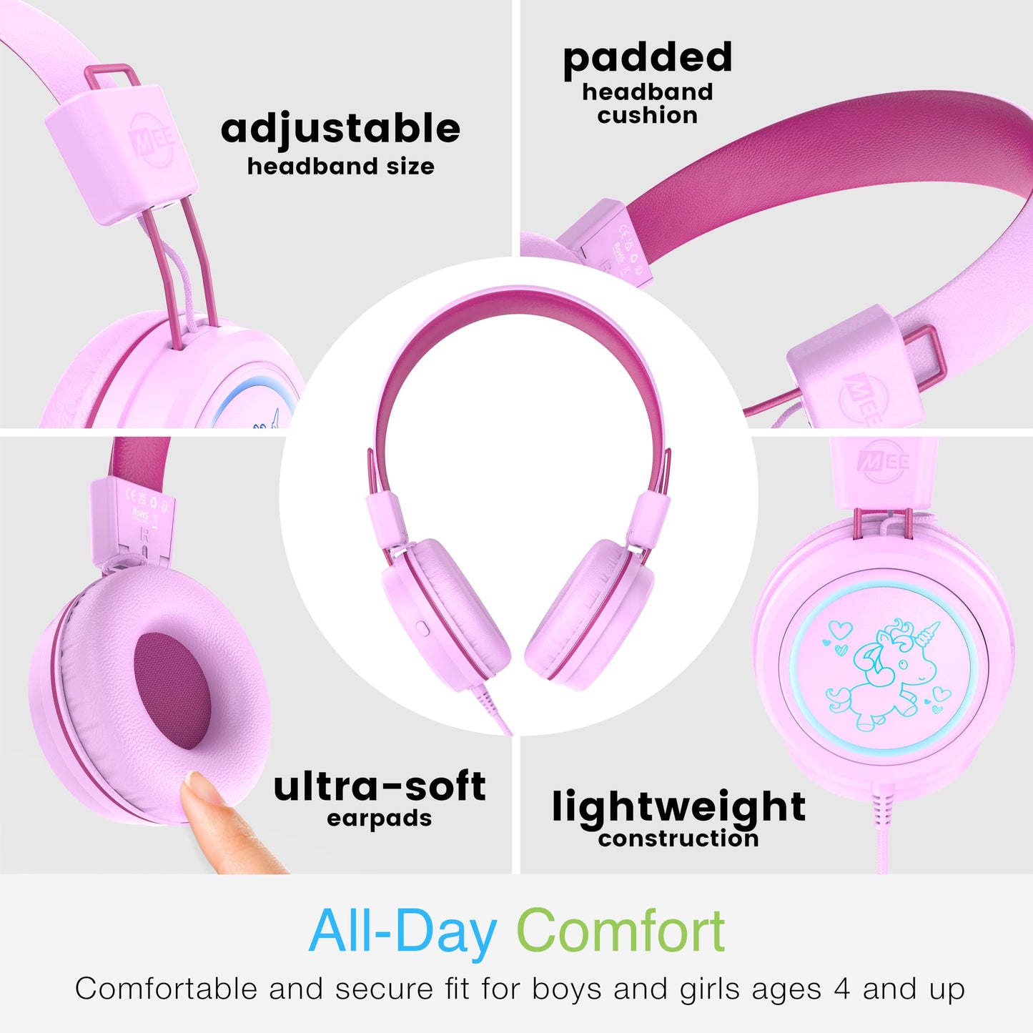 MEE audio KidJamz KJ55 - Auriculares USB-C de escucha segura para niños con luces LED multicolor