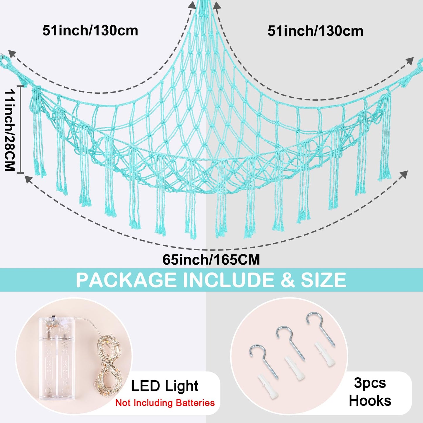 Basumee Red de animales de peluche o hamaca con luz LED