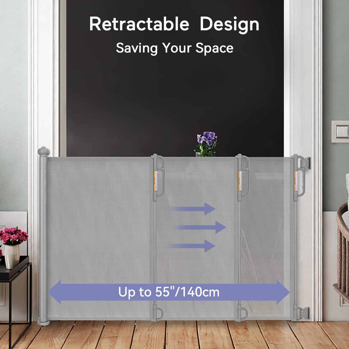 Momcozy - Puerta retráctil para seguridad de bebés y niños, altura de 33 pulgadas, se extiende hasta 55 pulgadas de ancho