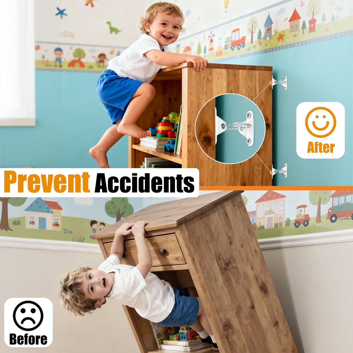 Paquete de 6 anclajes para muebles a prueba de bebés