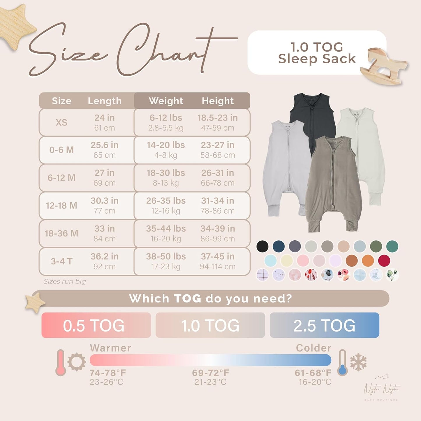 Nyte Nyte Baby - Saco de dormir suave sin mangas para bebés, 0-6 meses, 1.0 TOG