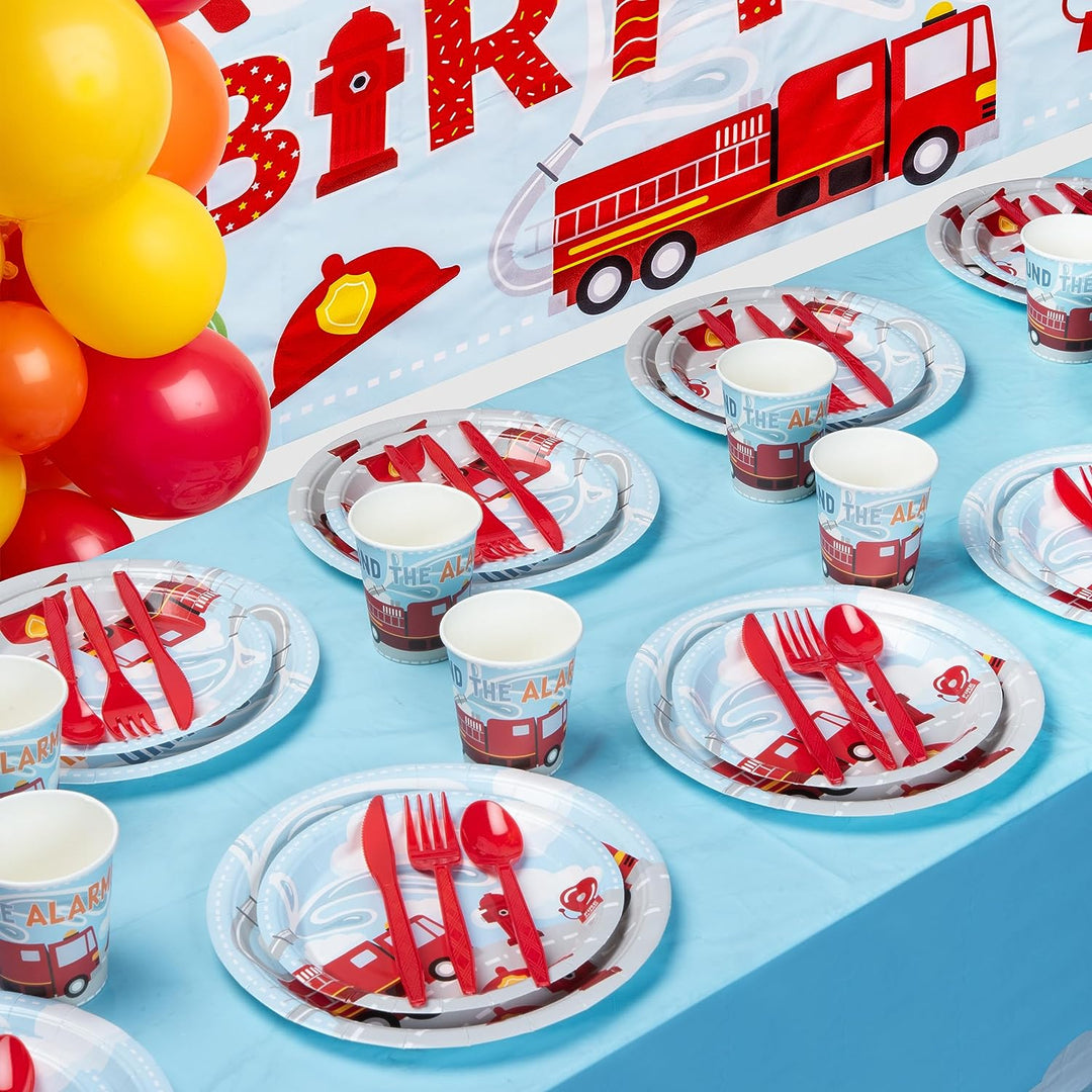 Decoraciones de cumpleaños de camión de bomberos, 24 personas