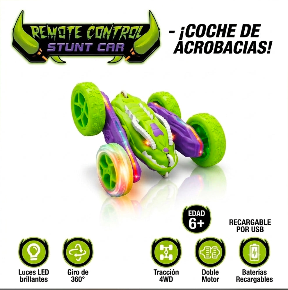 Buloodi- Coche de acrobacias a control remoto con luces led recargable