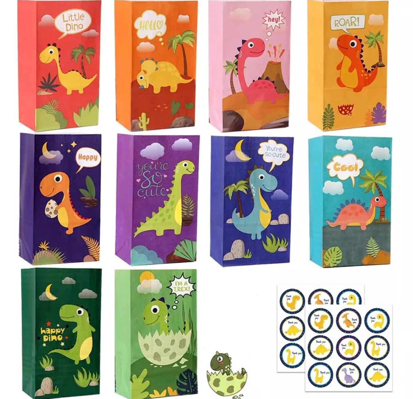 27 bolsitas de papel de dinosaurios