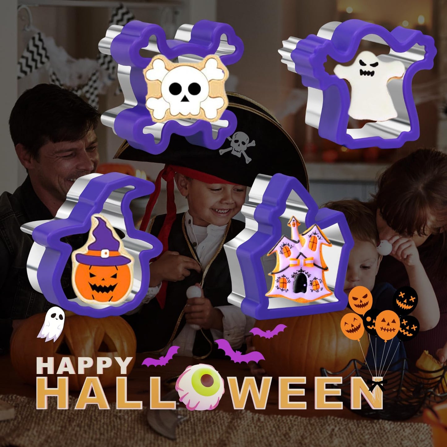 Orapink - Juego de 4 cortadores de galletas para Halloween, de acero inoxidable