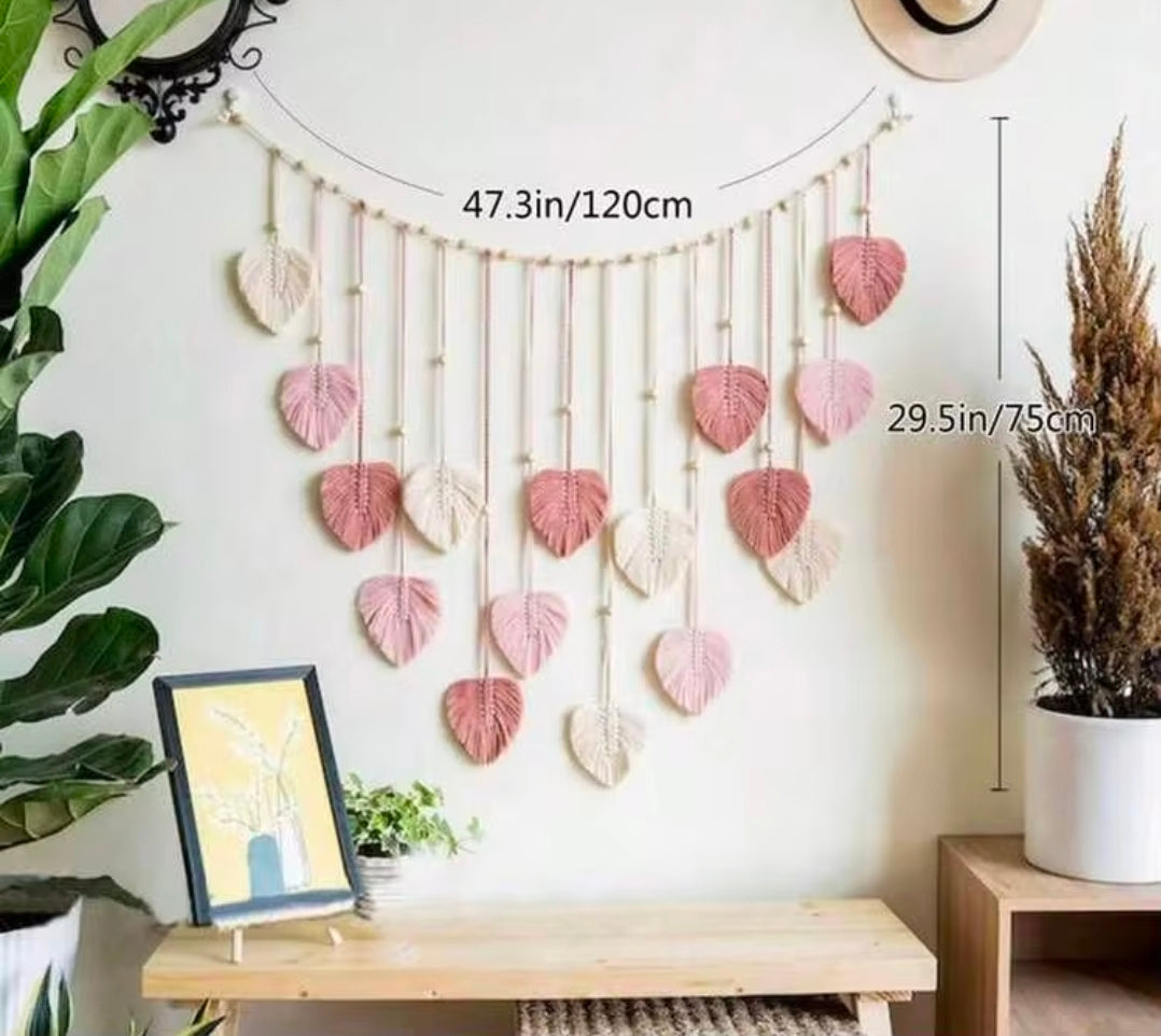 Tapiz de macramé para colgar en la pared, diseño bohemio de hojas
