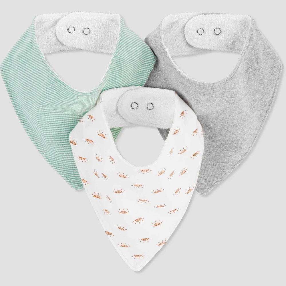 Carter's- Set de 3 baberos tipo bandana, gris/ verde/ soles