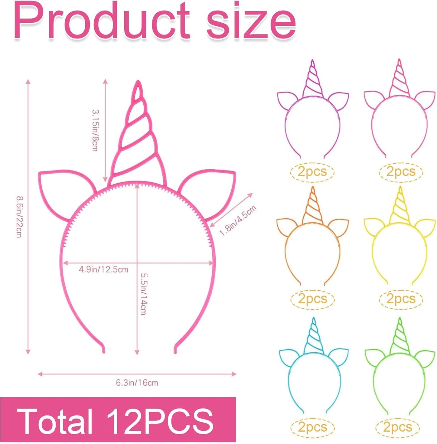Diademas de unicornio, 12uds