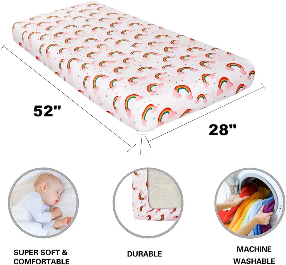 Juego de 4 sábanas ajustables rosas para cuna de bebé niña