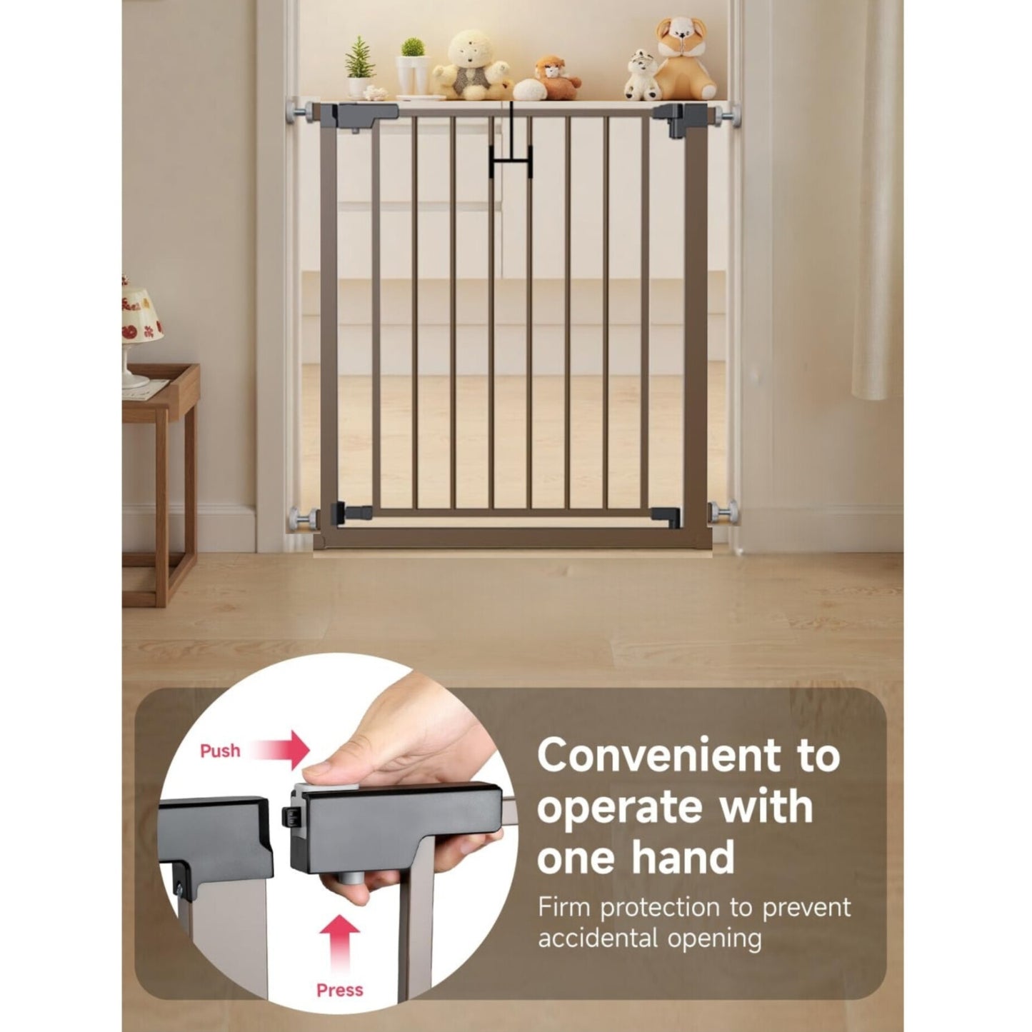 Baranda metálica de seguridad para puertas, color café, 75-82cm