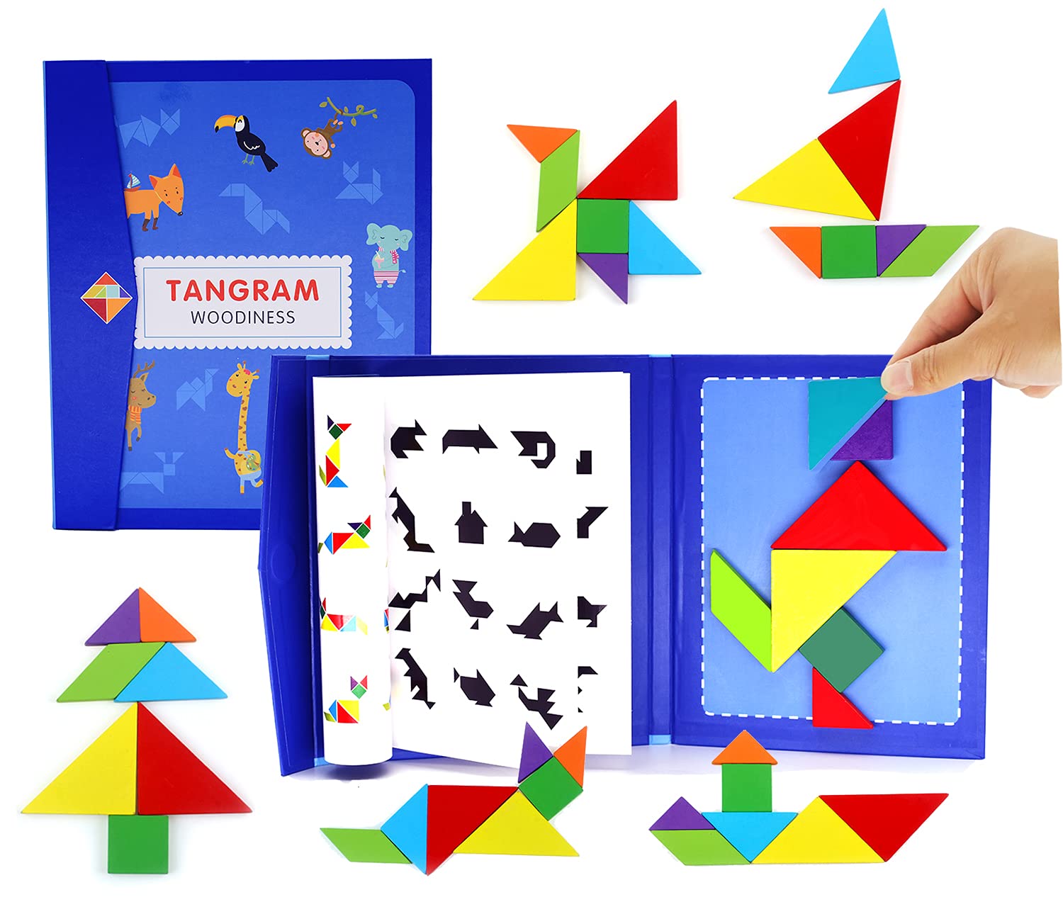 Bloques magnéticos de madera con forma de rompecabezas Tangram