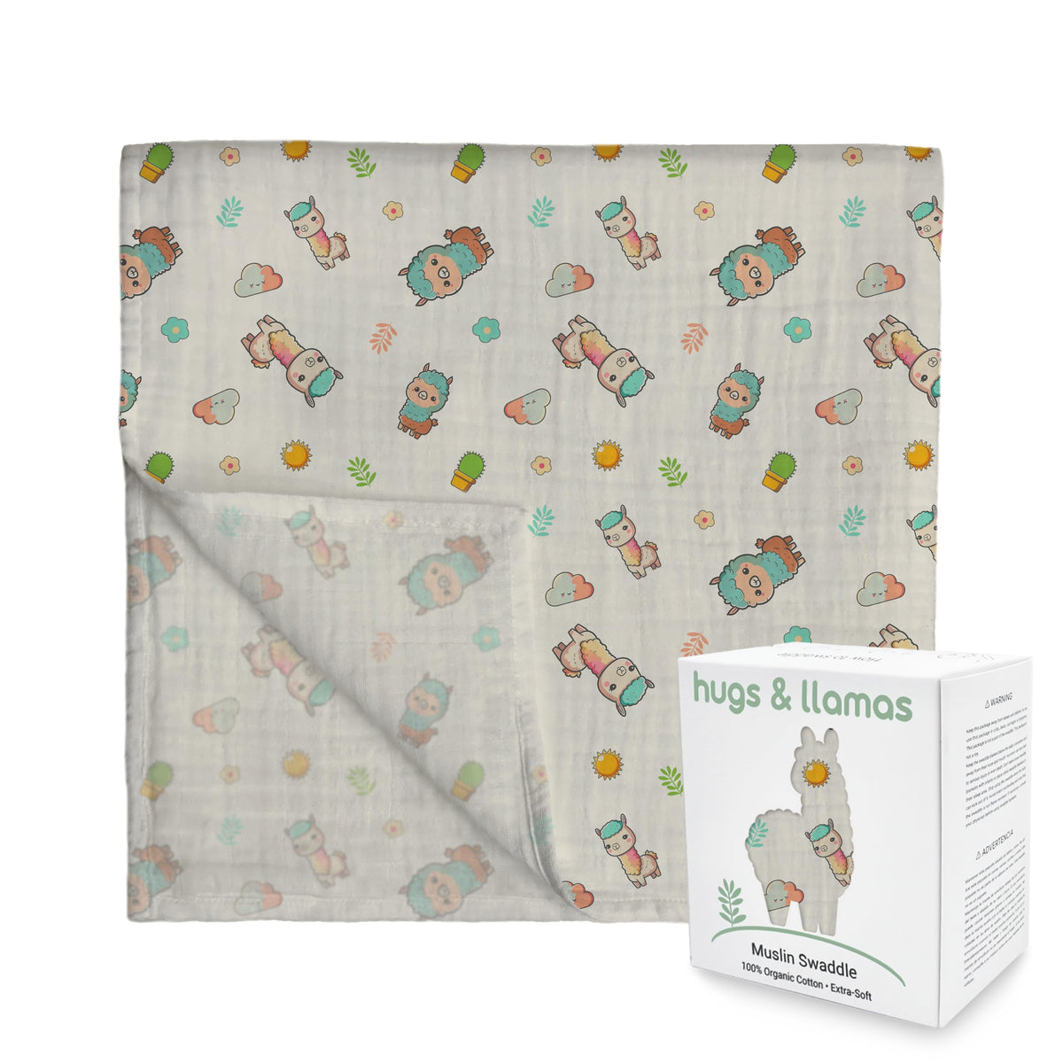 hugs & llamas | Mantas envolventes de muselina de algodón 100 % orgánico