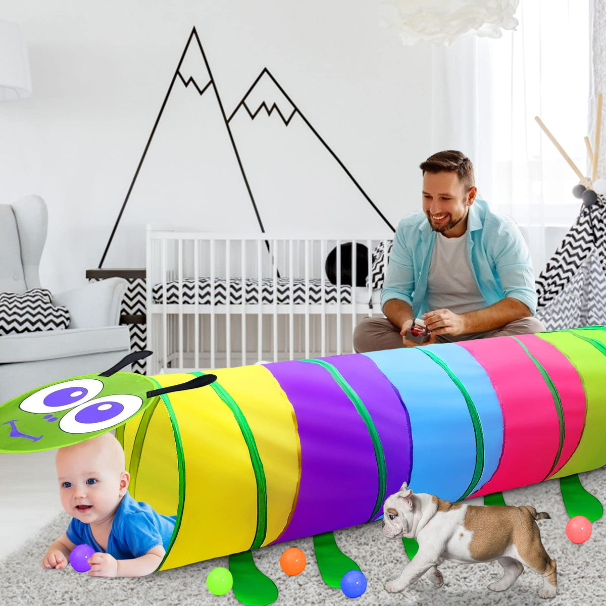 Túnel de juego para niños pequeños de 1 a 3 años, de 6 pies con 2 lados de malla