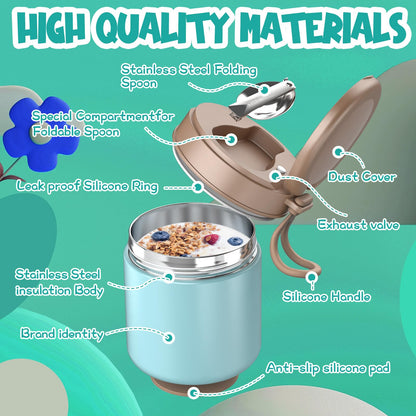 Termo para niños de comida caliente - 15.2oz con cuchara plegable y mango