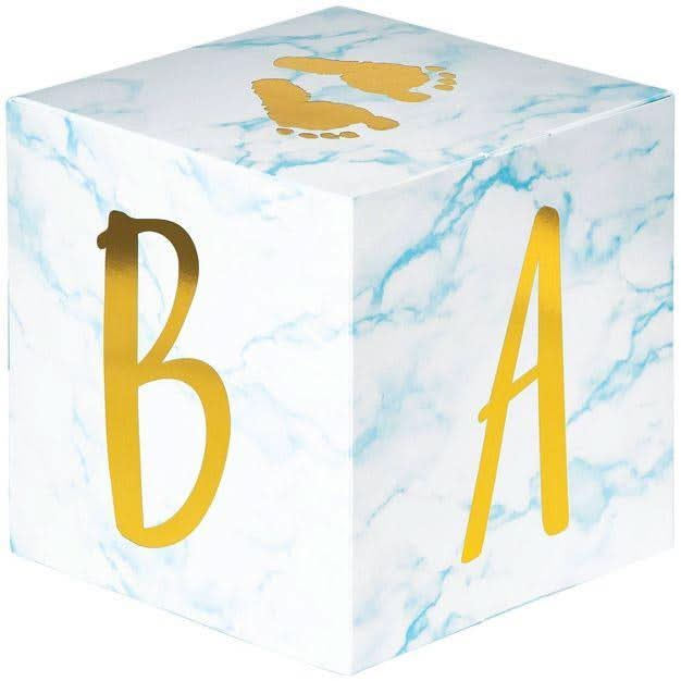 3 centros de mesa de tres piezas de mármol azul para baby shower Oh Baby