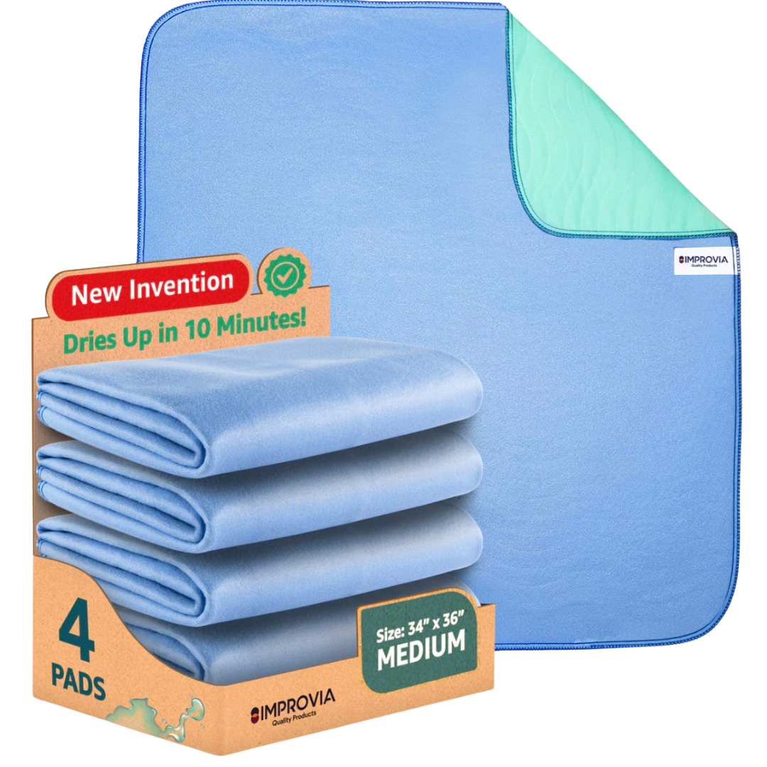 Improvia pack of 4 Washable Underpads - 34" x 36" - Medium