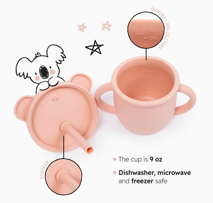 Kookie- Vaso de silicona con tapa para beber y aperitivos, tazas de transición y entrenamiento